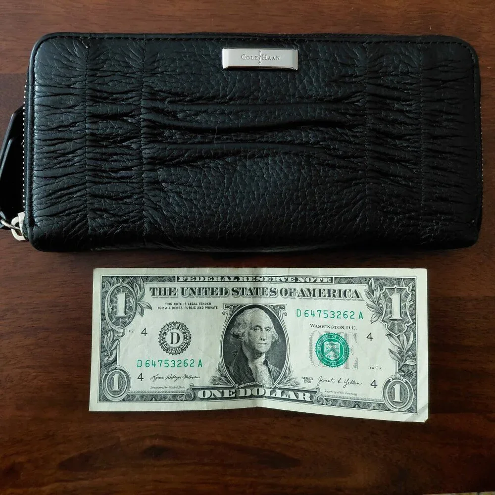 Cole Haan Black Leather Zip Around Wallet – Textured Leather